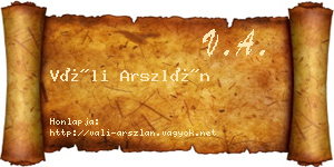 Váli Arszlán névjegykártya